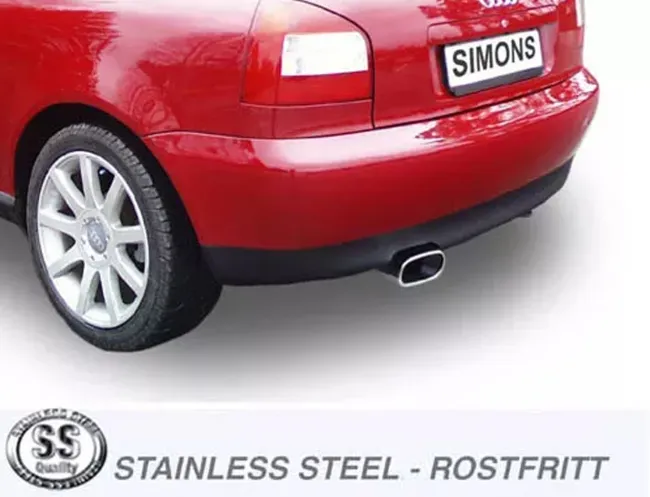 Simons Edelstahl Sportauspuffanlage 85/150 mm für Audi S3 (8L) 1.8T Quattro EG-Genehmigung